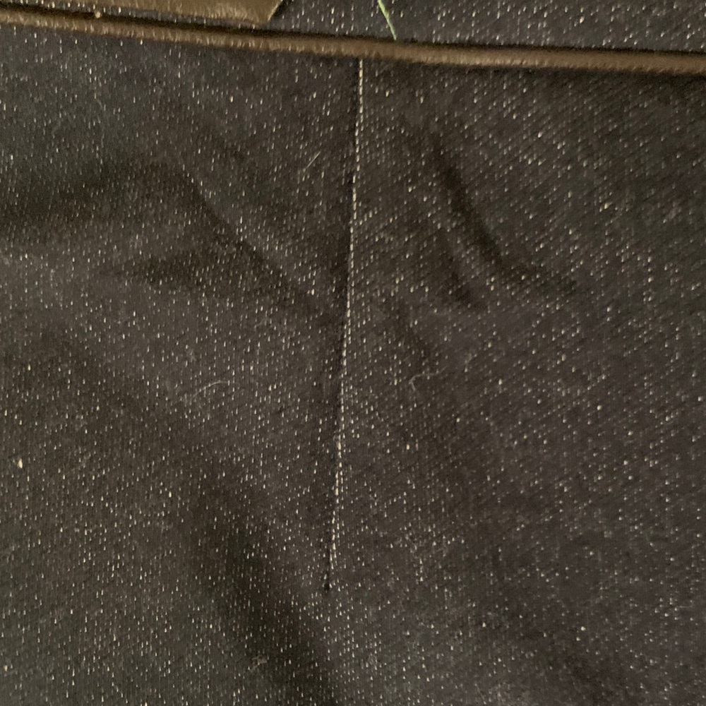 Tory Burch dark blue denim dress with gold button accents & brown leather trim. - Picture 6 of 14